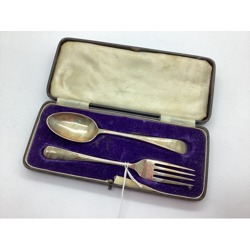 8 - A Hallmarked Silver Christening Set, CW, Sheffield 1942, comprising fork and spoon of rattail design... 