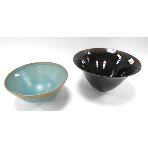 1190 - Tony Gant London Studio Pottery Bowl, with matt turquoise glaze 27.5cms diameter; another Studio Pot... 