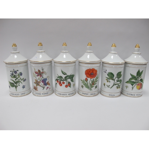 1199 - A Set of Six Limoges Warin Storage Jars and covers each decorated with a botanical specimen and the ... 