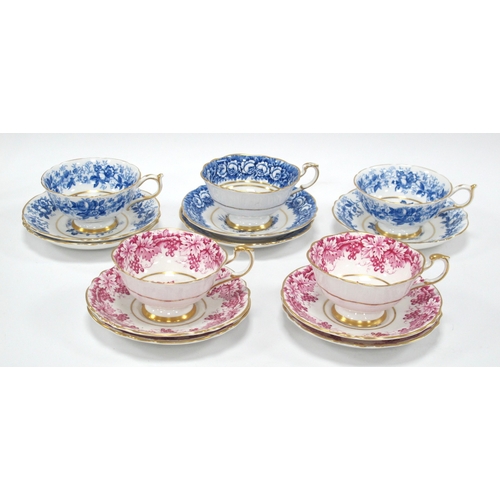 1224 - Paragon Blue Rose and Red Vine Leaf Tea Ware of 14 pieces