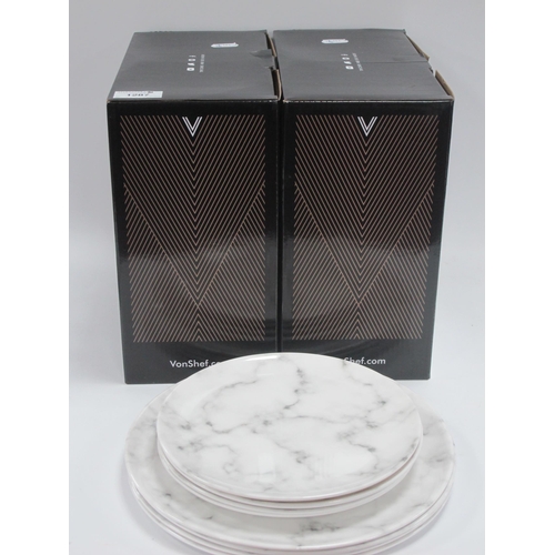 1287 - Von Shef Sixteen Piece Melamine Marble-effect Dinner Set:- Two Boxes