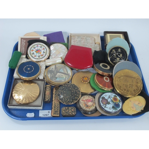 1297 - A Collection of Vintage Powder Compacts and Accessories, including Stratton, Cloisonné, diamante etc... 