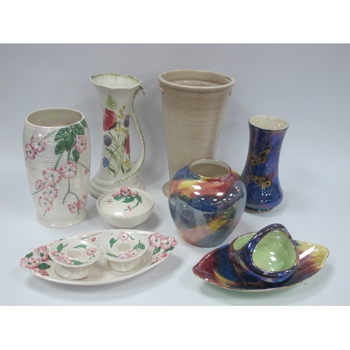 1298 - Maling Lustre Ceramics, Radford Jug Vase, Cauldon Ribbed Vase:- One Tray