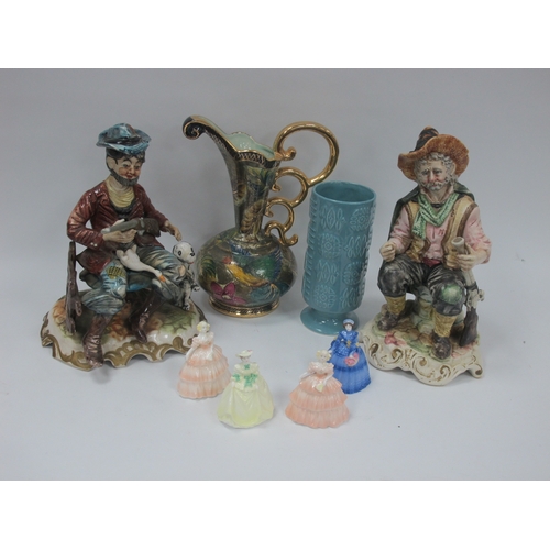 1299 - Four Coalport Miniature Figures, Two Capo Di Mante Figures, Sylvac Vase etc:- One Tray