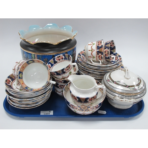 1303 - Edwardian Teawear, Tureen, Jardiniere, Boston Church Jug:- One Tray