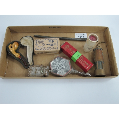 1317 - Crown Top Vesta Case, French Smokers Pipe with hand supporting tobacco bowl, 1929 Bandmaster, Taj Ma... 