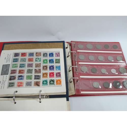 1319 - Stamps; a collection of World stamps and coins, housed in two albums.