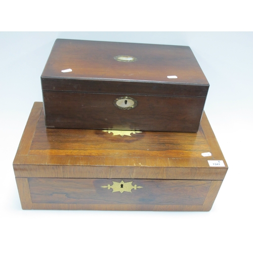 1341 - XIX Century Rosewood Writing Slope, together with one other XIX Century rosewood writing slope. (2)