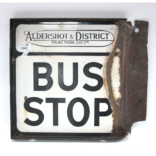 1342 - A Mid XX Century Double Sided Enamel Bus Stop Sign, for Aldershot and District Traction Co. Ltd, 32c... 