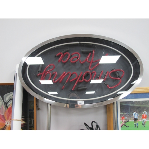 1357 - A Blown Glass Neon Sign 'Smoking Area', with red lettering, with stainless steel surround, no transf... 