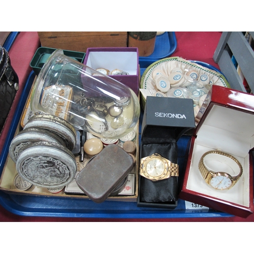 1373 - Watchmakers Spares, including unopened glass watch faces, etc, plus later boxed watches:- One Tray