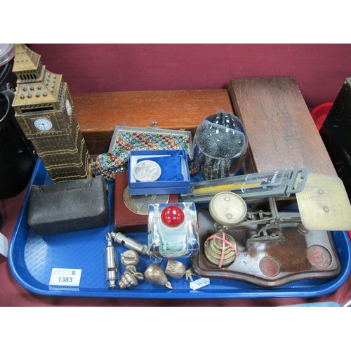 1383 - Brass Postal Scales, 1951 Five Shilling Crown, desk calendar/ paperweight, treen boxes, Parker 'Koma... 