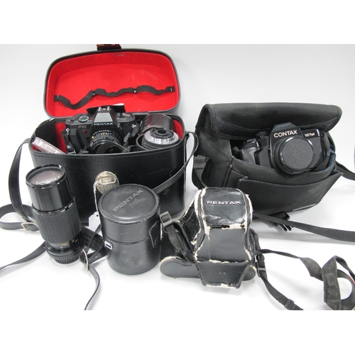 1384 - Camera- Contax 167MT, Pentax P30T and P30, Yashica, Sigma and other lenses, carry cases