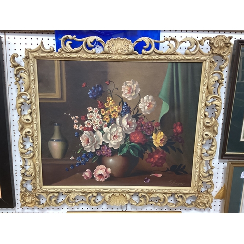 1508 - V. Thorpe, Still Life of Flowers in Vase, oil on canvas, circa Mid XX Century, signed lower right (d... 