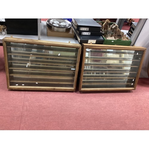 1510 - Two Pine Wall Display Cabinets with mirror backs (one cracked), 86cm wide.