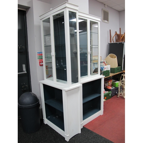 1524 - A Pair of White Painted Display Cabinets, tops with glazed doors and sides, glass adjustable shelves... 