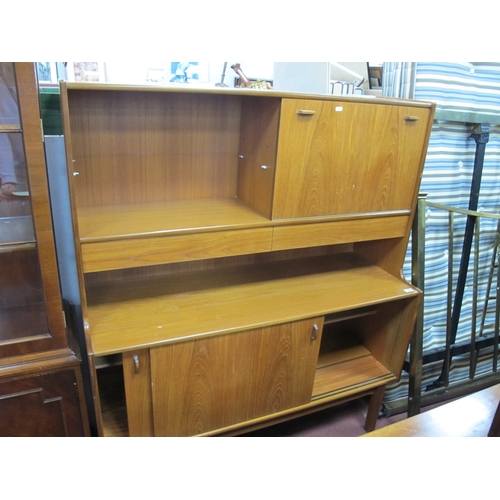 1526 - Teak High Back Sideboard with right fall door over two drawers and sliding doors, 122cm wide.