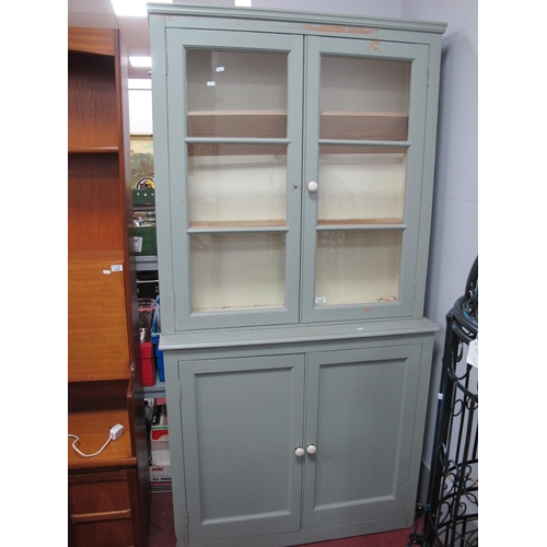 1532 - Painted Pine Cabinet with Glazed Upper Section over painted doors, 102cm wide.