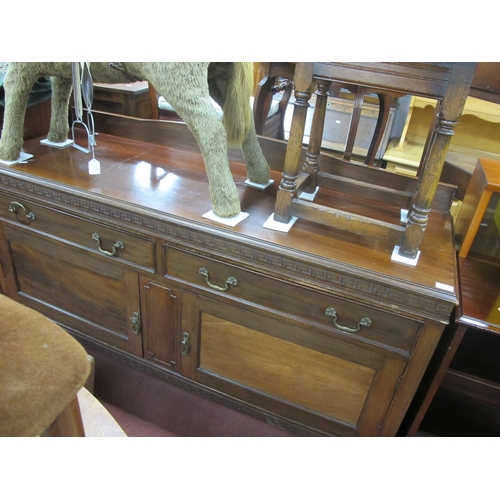 1539 - 1920's Mahogany Sideboard with low back, Greek Key carving, twin drawers and cupboard doors, straigh... 