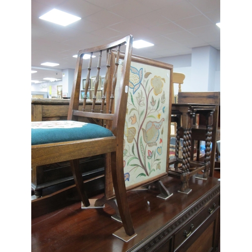 1540 - 1930s Oak Nest of Tables, with barley twist supports, Fire Screen/ Table with a tapestry panel and a... 