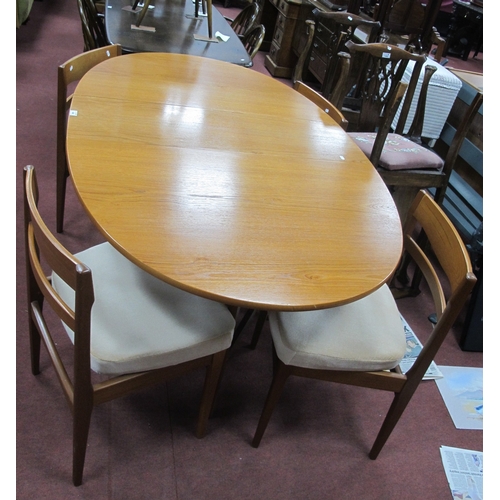 1560 - Nathan Teak Drop Leaf Dining Table with oval top, 98cms wide together with four Bar Back Chairs. (5)