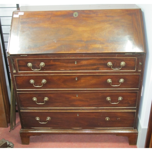 1570 - An XVIII Century Mahogany Bureau, with fall front to fitted interior, four long drawers, on bracket ... 