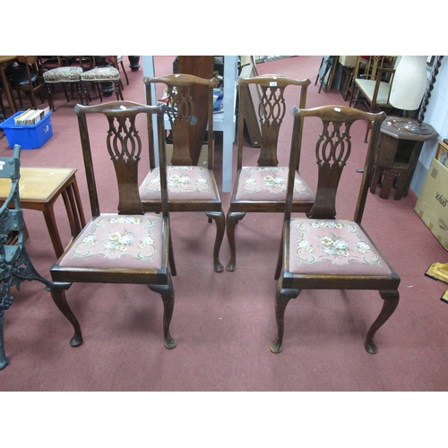 1582 - Set of Four Early XX Century Mahogany Chairs, with a shaped top rail pierced splat, drop in seats, o... 