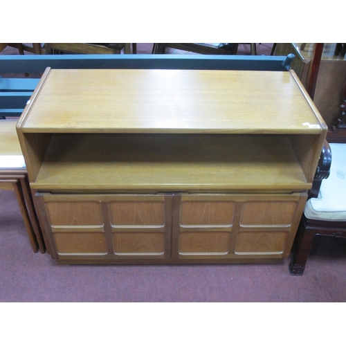 1584 - Teak Unit with open compartment under twin handled doors, 102cm wide.