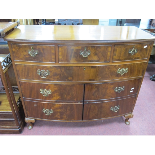 1588 - XX Century Mahogany Cabinet, with three small drawers, one long drawer over twin cupboard doors, on ... 