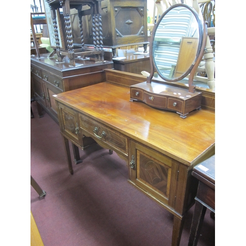 1541 - Early XX Century Mahogany Inlaid Dressing Table, with a low back, central drawer, flanking cupboard ... 