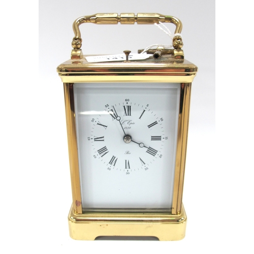 1415 - L'epee French Brass Case Carriage Clock, 9cms wide, with key, presentation inscription under base.