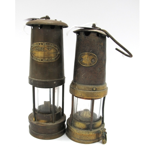 1416 - Two Miners Lamps, E.Thomas Williams Aberdare, one stamped 61 (two) 24cms high