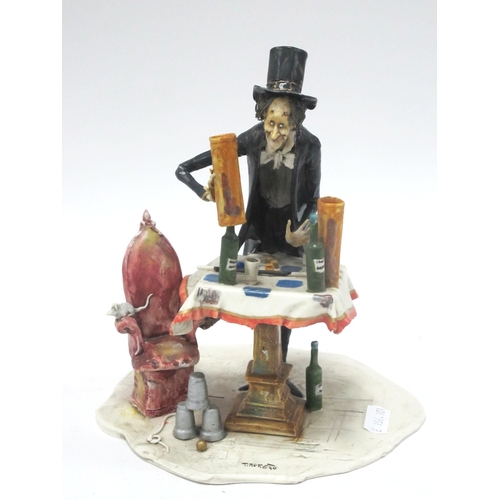 1196 - Toni Moretto Figure Group of Magician with Mouse on Chair, 18cms tall with Certificate