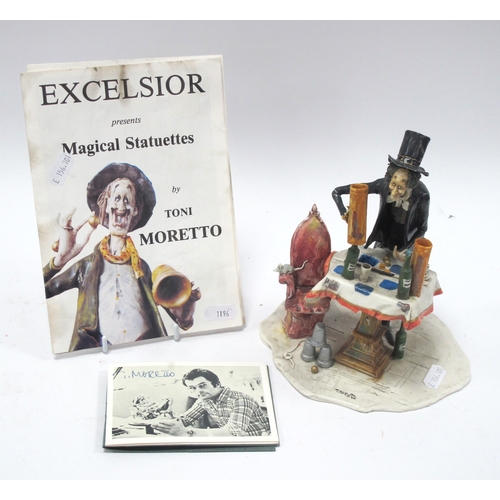 1196 - Toni Moretto Figure Group of Magician with Mouse on Chair, 18cms tall with Certificate