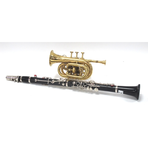 1366 - Heley London Brass Pocket Trumpet, Ebonized Clarinet (2)