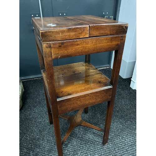 1542 - Early XIX Century Mahogany Bedside Cupboard, top with three-quarter gallery, cupboard door on taperi... 