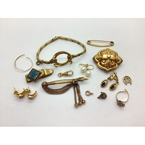 114 - A Collection of Vintage Gilt Coloured Jewellery, to include an Etruscan style bar brooch with beaded... 