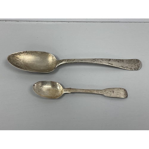 19 - A Hallmarked Silver Serving Spoon, (right facing lion passant) (damages), together with a Georgian h... 