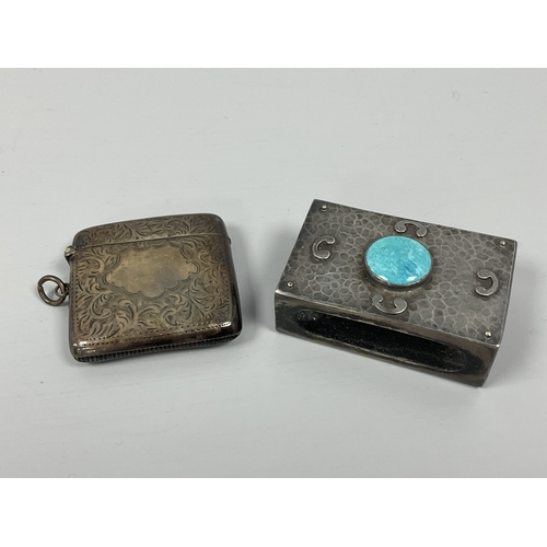 22 - A Chester Hallmarked Silver Vesta Case, JDWD, 1908, of square form, allover leaf scroll engraved, wi... 