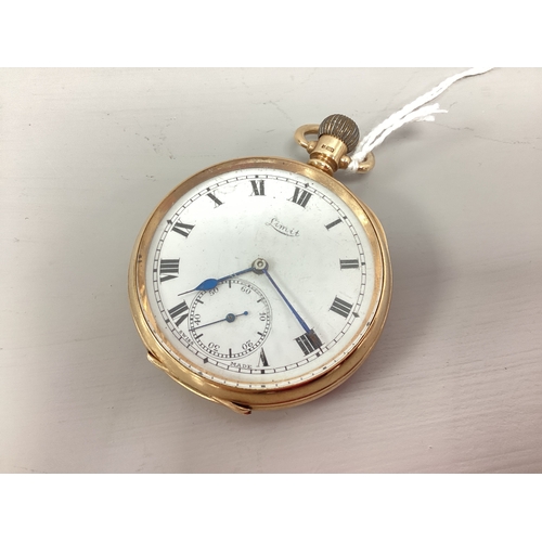 221 - Limit; A 9ct Gold Cased Openface Pocketwatch, the signed white dial with black Roman numerals and se... 