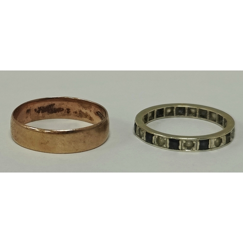 28 - A 9ct Gold Plain Wedding Band, (finger size P1/2) (2.3grams), together with a stone set eternity ban... 