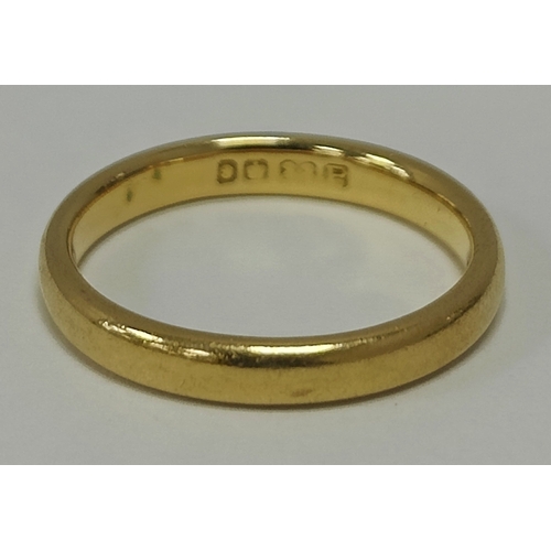 35 - A 22ct Gold Narrow Plain Wedding Band, (finger size J) (3.2grams).