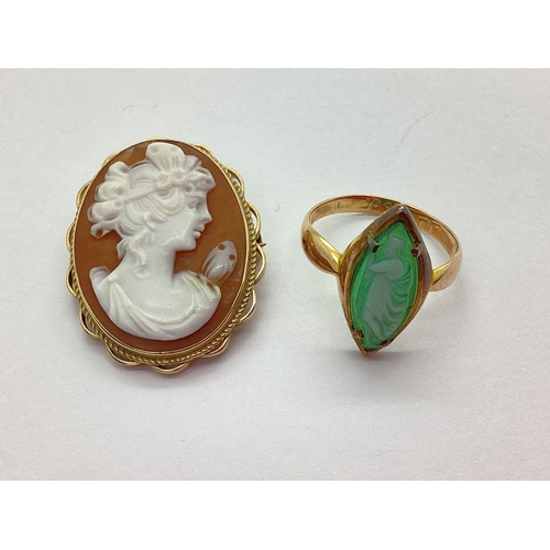 48 - An Antique Dainty Cameo Style Ring, of marquise shape (finger size K); A 9ct Gold Oval Shell Carved ... 