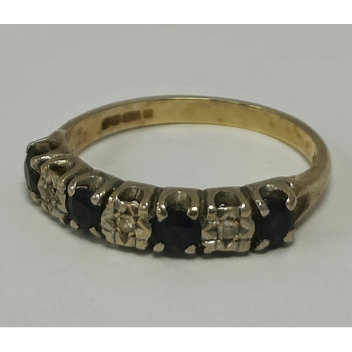 57 - A 9ct Gold Diamond and Stone Set Ring, the illusion set diamonds alternately set with claw set round... 