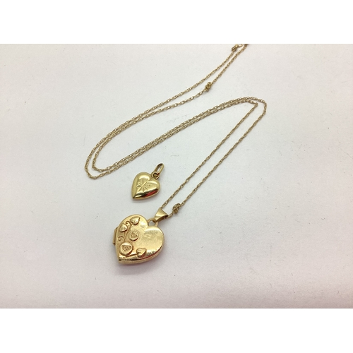 60 - A 9ct Gold Heartshape Locket Pendant, with partial floral decoration in relief, suspended on a fine ... 