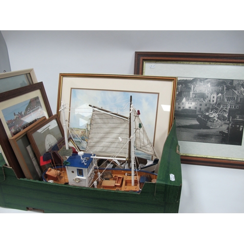 1002 - Model Fishing Boat, model yacht, photos of Whitby:- One Box