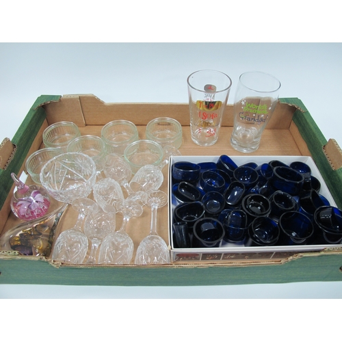 1009 - Vintage Glassware Including A Large Quantity of Bristol Blue Glass Liners, Sherry Glasses etc:- One ... 