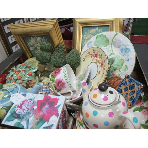 1021 - Assorted Vintage and Later Floral China, pair of pictures, plates, teapots etc:- One Box.