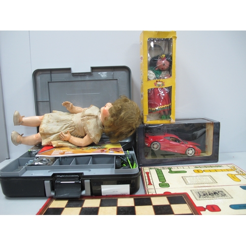 1032 - Pelham Puppet- Gypsy, composition doll, model car, Meccano in a plastic box etc:- One Box