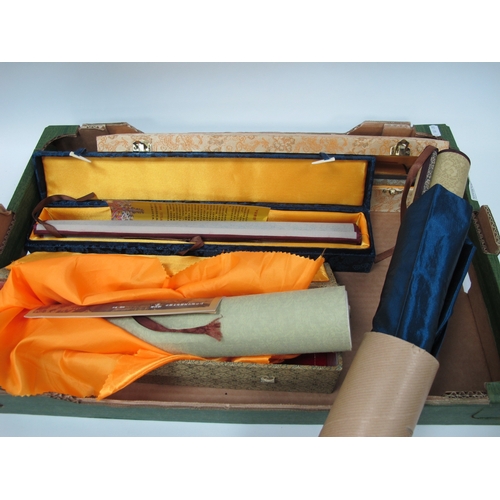 1042 - Chinese Brocade - silk woven picture, etc and other scrolls etc:- One Box.